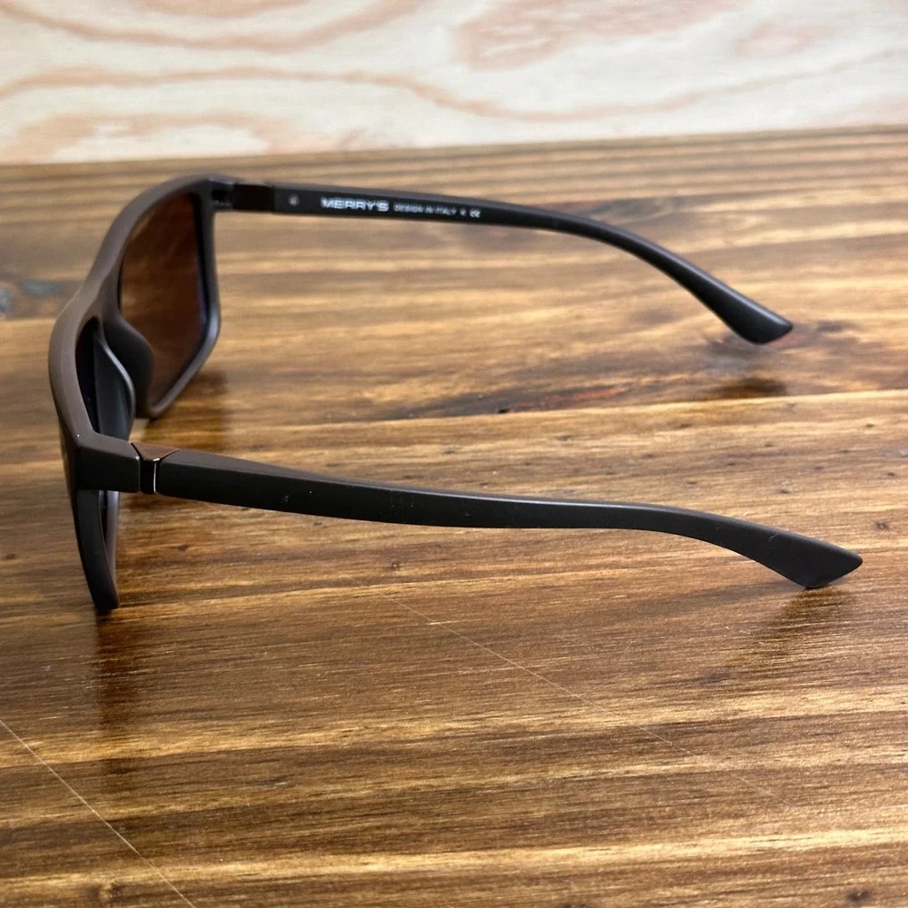 MERRY'S Polarized Sunglasses Matte Brown Rectangular Lens S8225 Design Italy